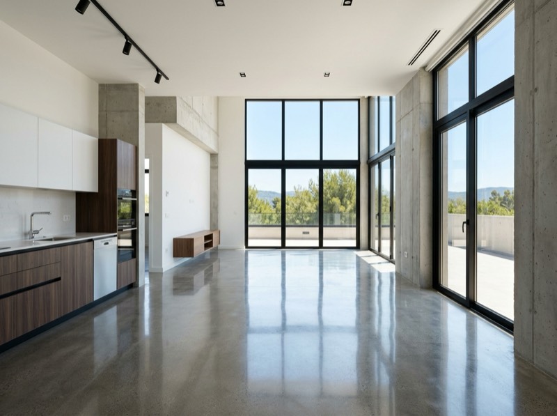 Post-construction cleaning in San Diego — newly built room with gleaming polished floors